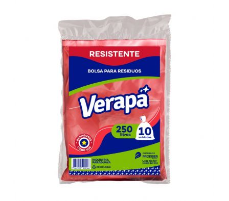 BOLSA DE BASURA RESISTENTE ROJO VERAPA 250LTS (10)